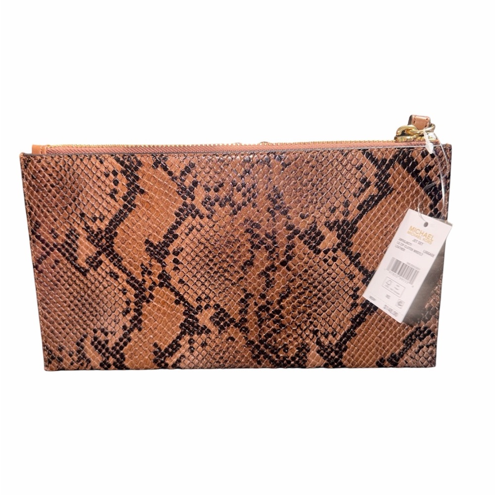 Michael Kors large zip clutch wristlet Python embossed leather NWT - Picture 2 of 4